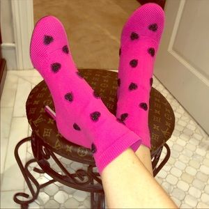 Valentino Pink Black Heart Sock Booties NIB 36.5